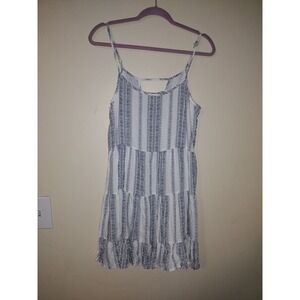 Body Glove Womens White Blue Striped Tiered Ruffle Tank Dress Size L